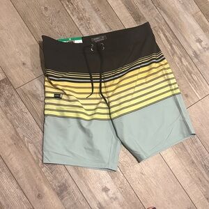 O'Neill Men’s Yellow & Light Blue Striped Board Shorts